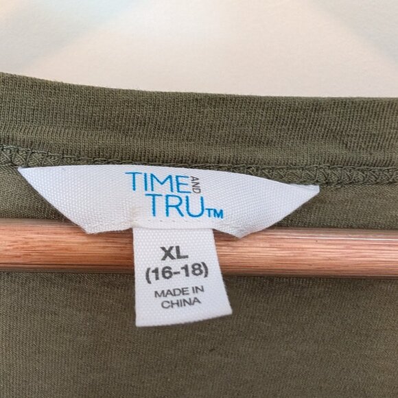 Time & Tru 100% Cotton Tiered Knit Dress Women's XL 16-18 Olive Green w Pockets - Picture 4 of 6
